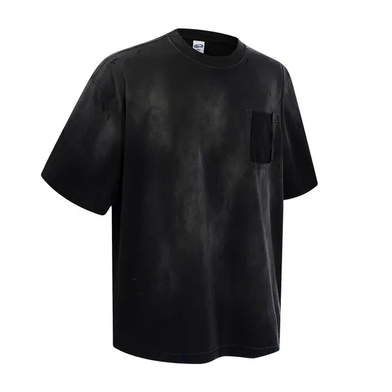 Loose Fit Cloud Washed Cotton Pocket T-Shirt Customizable for Corporate Team Uniform Bulk Purchase