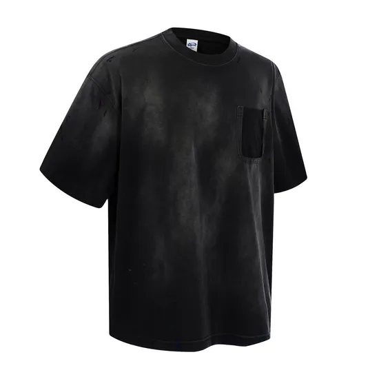 Loose Fit Cloud Washed Cotton Pocket T-Shirt Customizable for Corporate Team Uniform Bulk Purchase