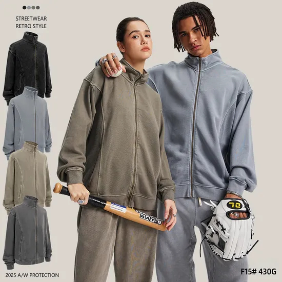 Heavy French Terry Full Zip Stand Top Accept Brand Logo for Large Volume Bulk Orders
