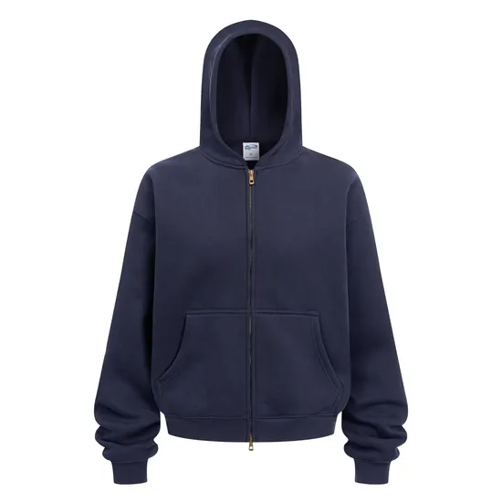 Fleece Lined Double Full Zip Hoodie Boxy Cut Cotton Embroidery DTG Bulk Order Available