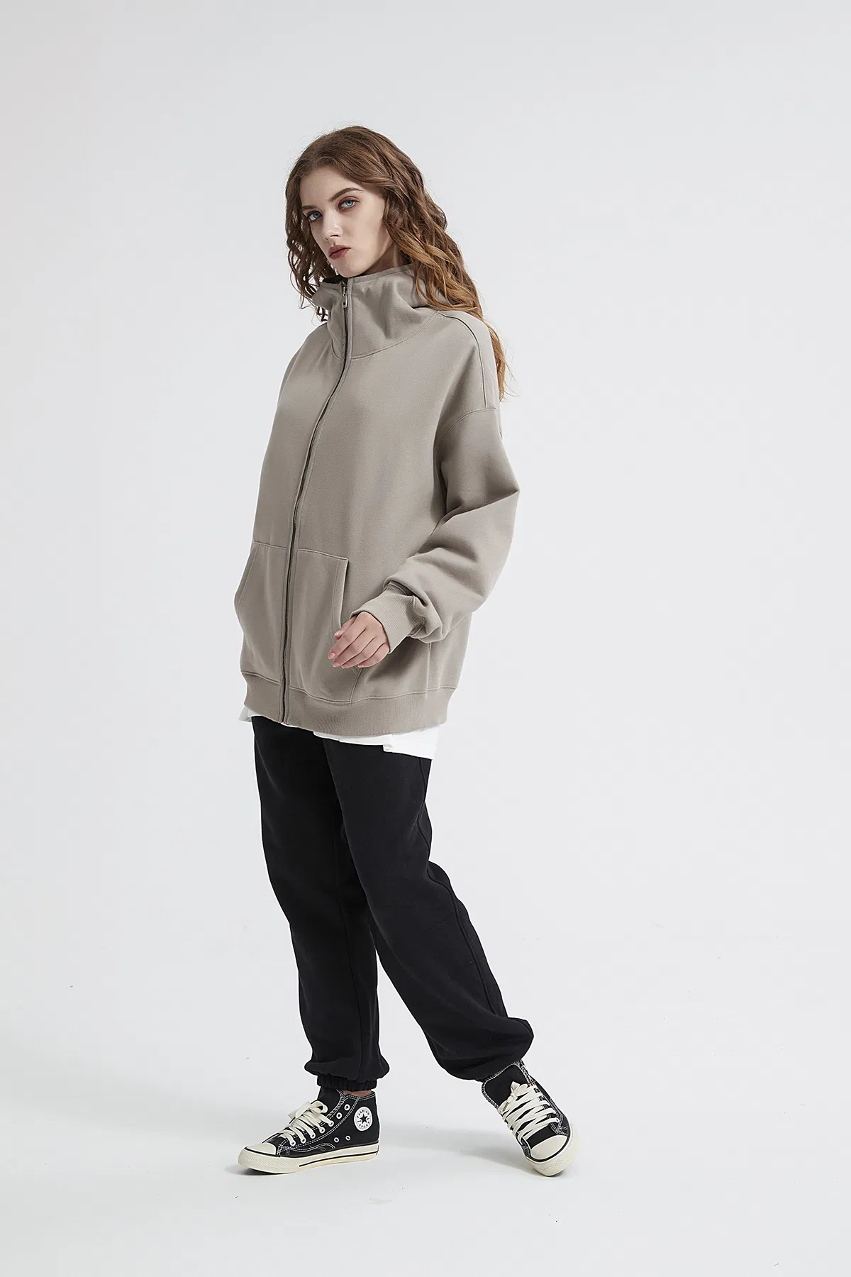 Classic Oversized Solid Color Cotton Zip Hoodie Custom Logo Wholesale for Brands