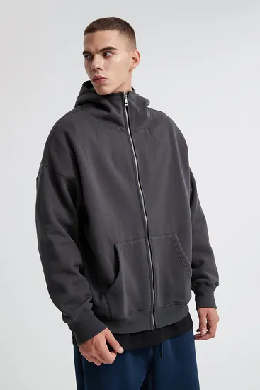 Classic Oversized Solid Color Cotton Zip Hoodie Custom Logo Wholesale for Brands