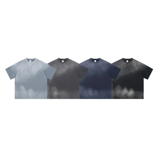 Vintage Stone Wash Spray Dyed Cotton Tee Support Brand Customization Embroidery and Digital Printing Service
