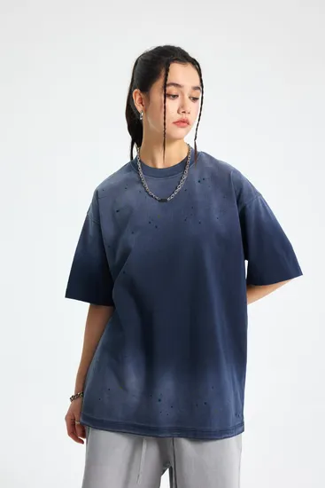 Loose Fit Streetwear T-Shirt with Unique Spray Faded Wash Color Design