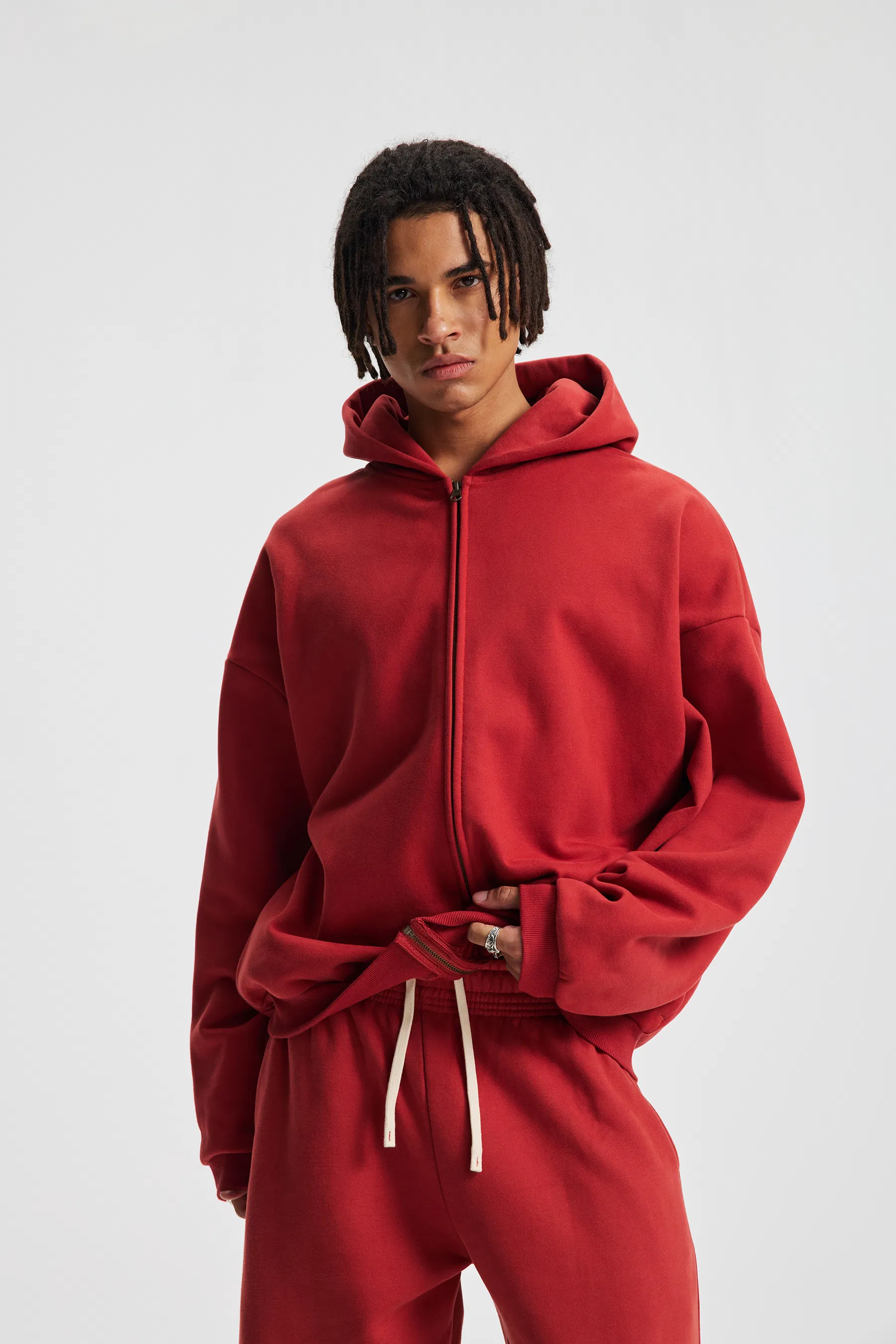 Oversized Drop Shoulder Full Zip Cotton Hoodie Custom Logo Embroidery Dtf Bulk Wholesale