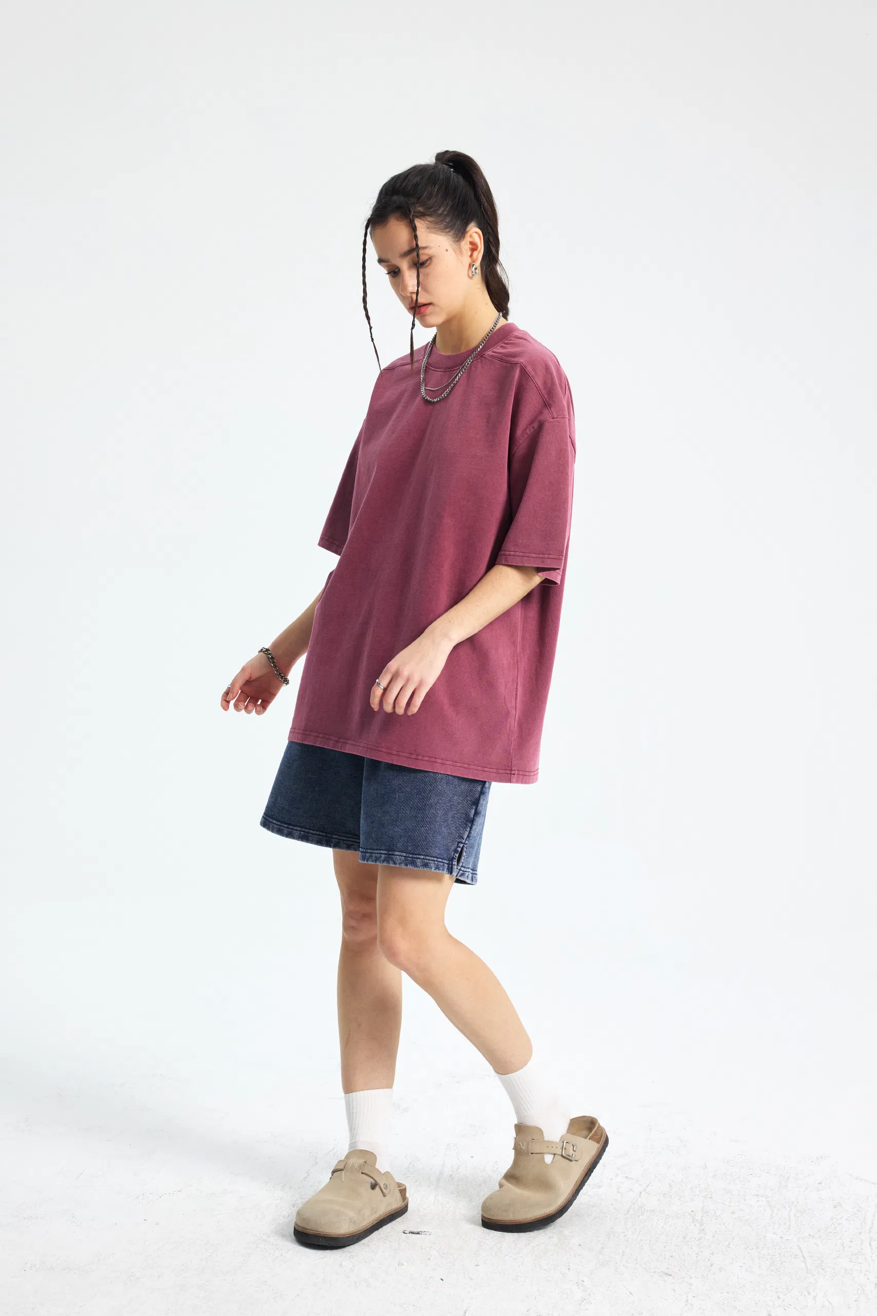 Oversized Urban Pigment Washed Pure Cotton Tee Customized Design DTG Embroidery for Reseller Bulk Purchase Needs