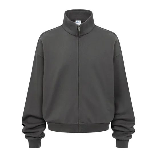 Streetwear Oversized Stand Collar Zip Jacket Custom Brand Logo Dtf Print for Retail Wholesale