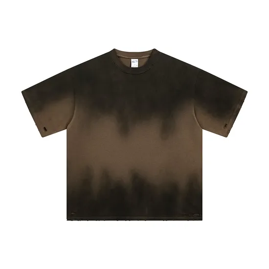 Gradient Tie Dye Frayed Washed Vintage Cotton Tee Support Custom Logo Embroidery DTG Bulk Wholesale Order