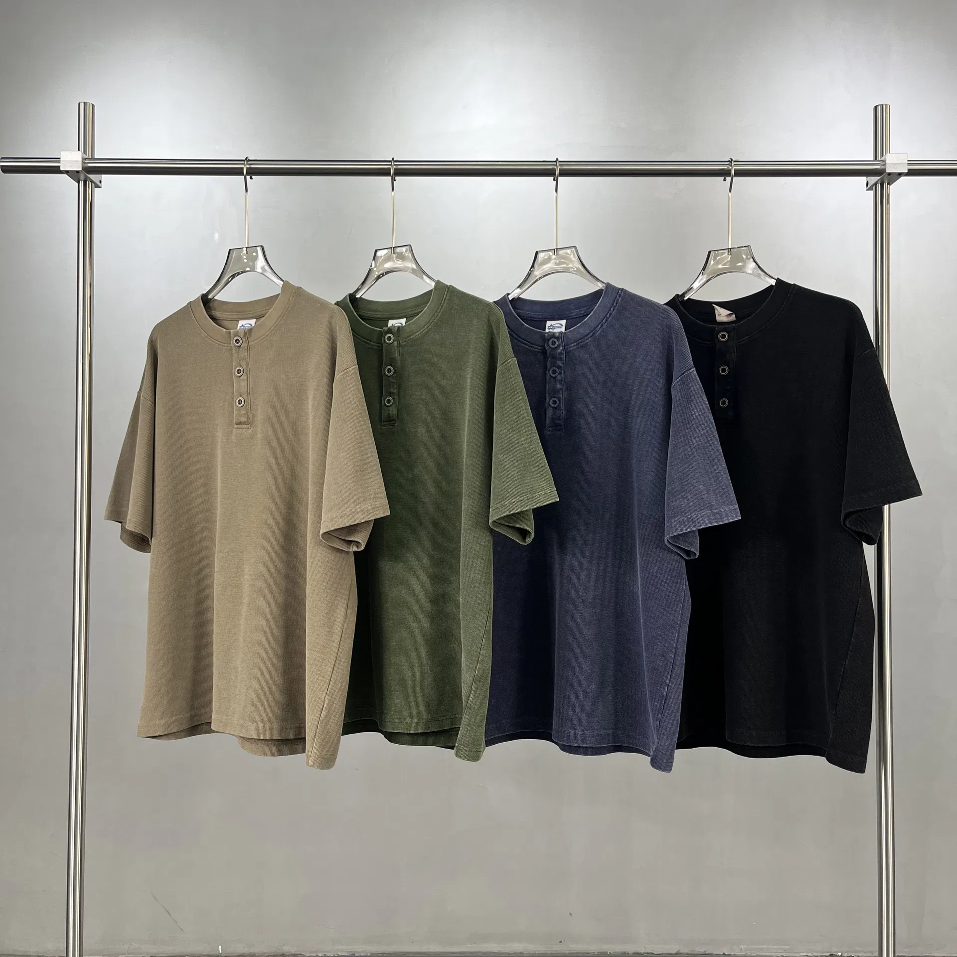 100% Cotton Henley Tee Custom Logo Embroidery DTG Print Bulk Wholesale Apparel
