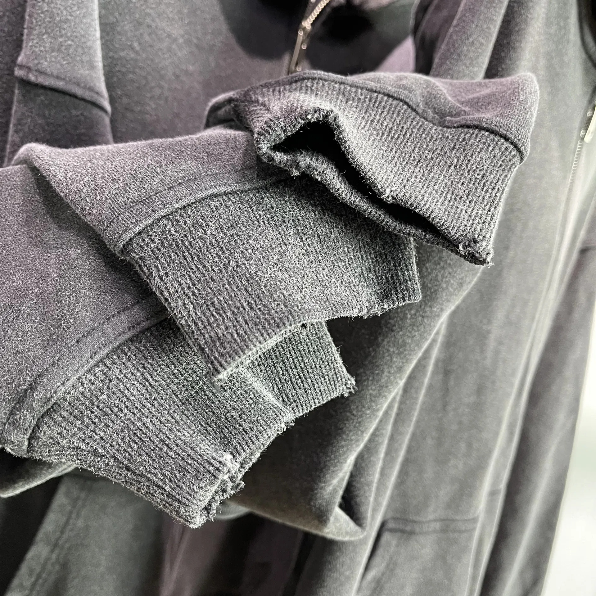 Acid Washed Black Gray Full Zip Cotton Hoodie Custom Logo Embroidery Dtf Bulk Wholesale