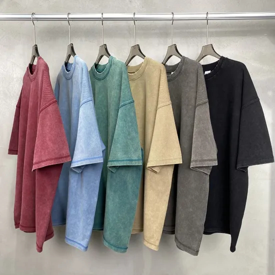 Pigment Washed Blank T-Shirt Supports Custom Logo Embroidery DTG Bulk Orders