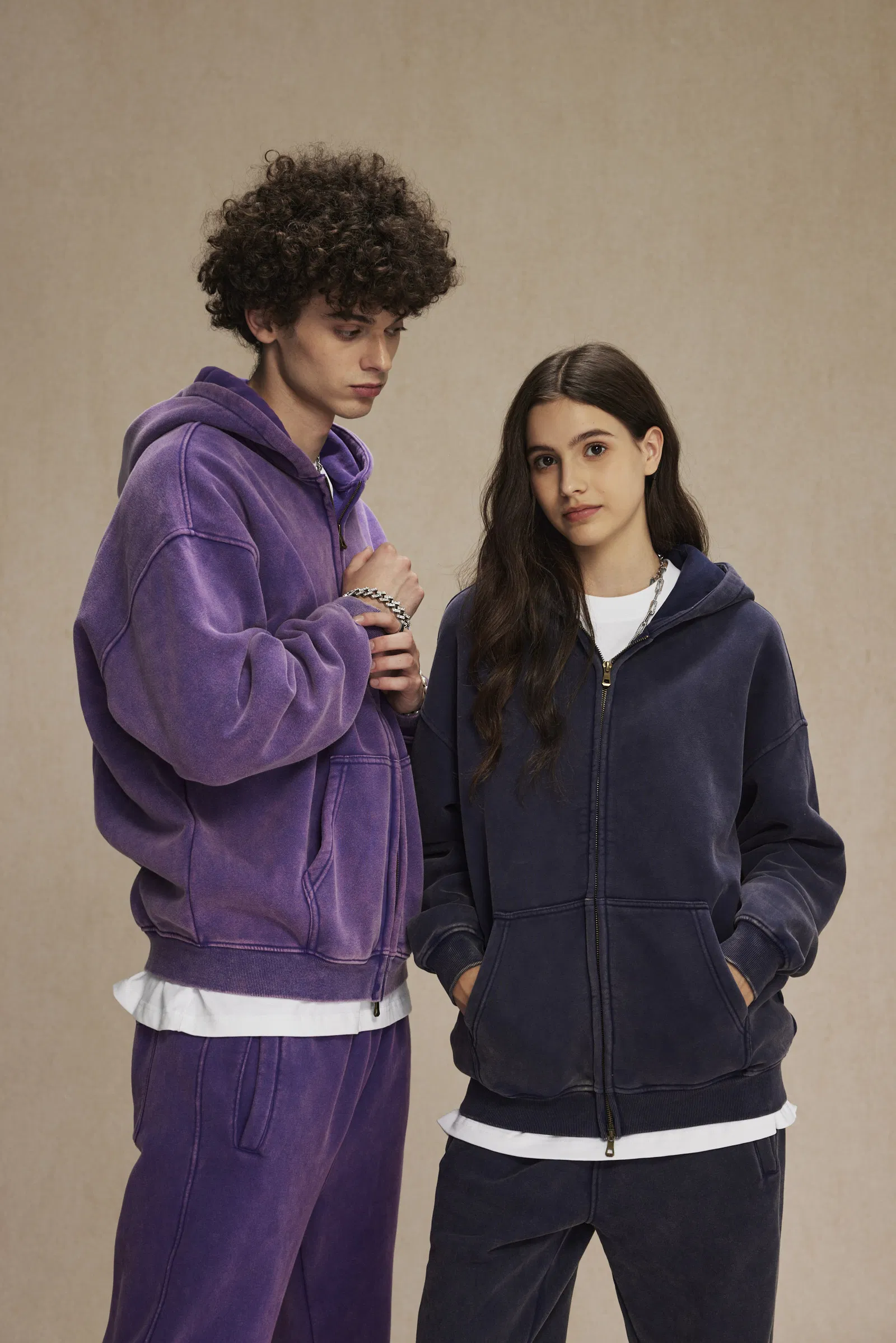 Heavyweight Cotton Washed Zip Hoodie Custom Logo Embroidery Bulk Apparel Order