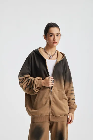 Faded Gradient Zip Hoodie DIY Custom Artwork Embroidery Bulk in Stock Now