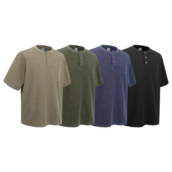 Short Sleeve 3 Buttons Cotton Henley Custom Logo Embroidery Bulk Supplier