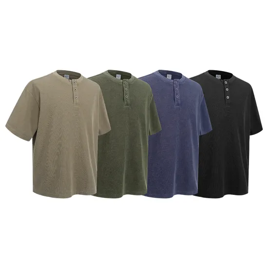 Short Sleeve 3 Buttons Cotton Henley Custom Logo Embroidery Bulk Supplier