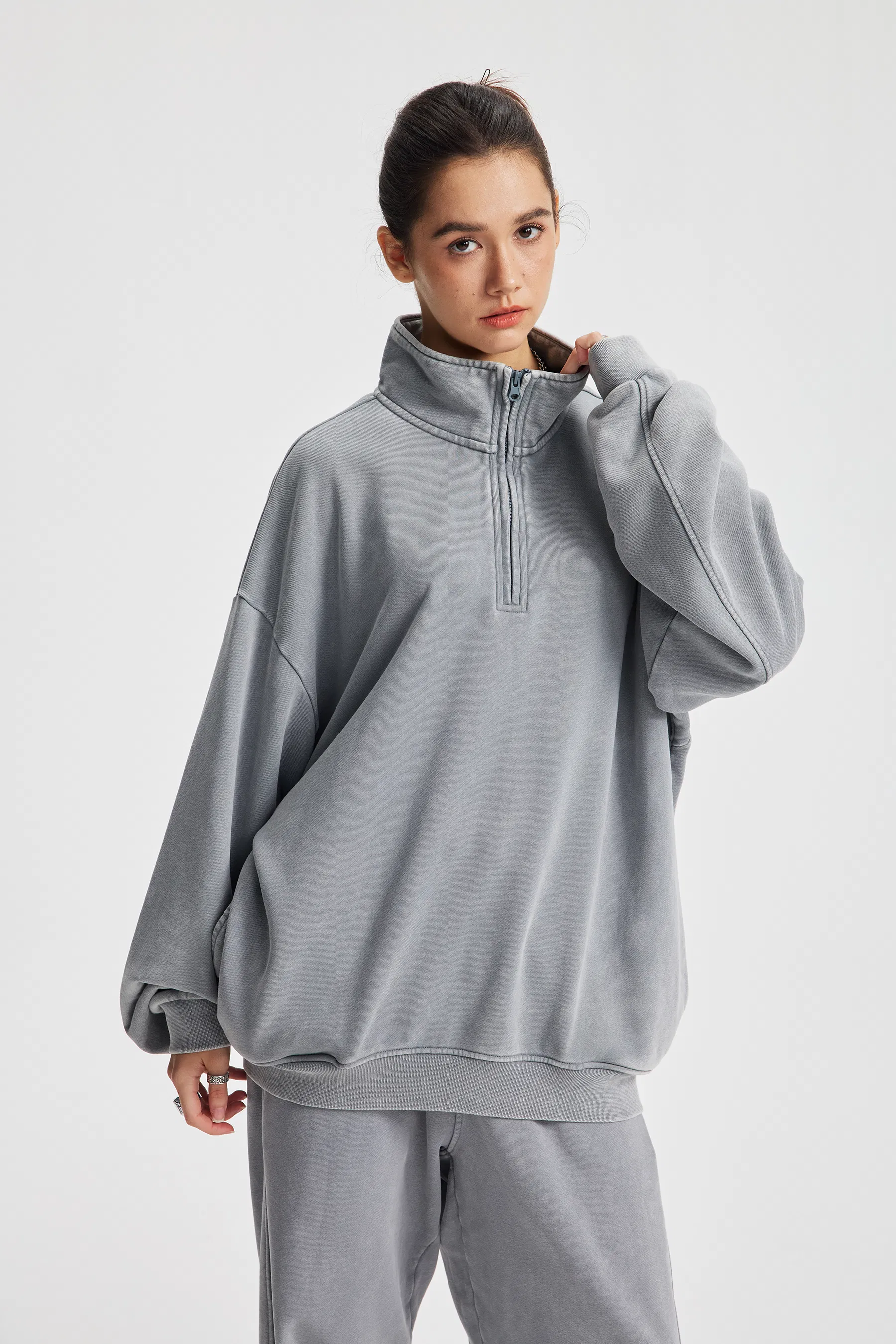 Quarter Zip Washed Cotton Sweatshirt Custom Logo Embroidery DTG Bulk Wholesale Service