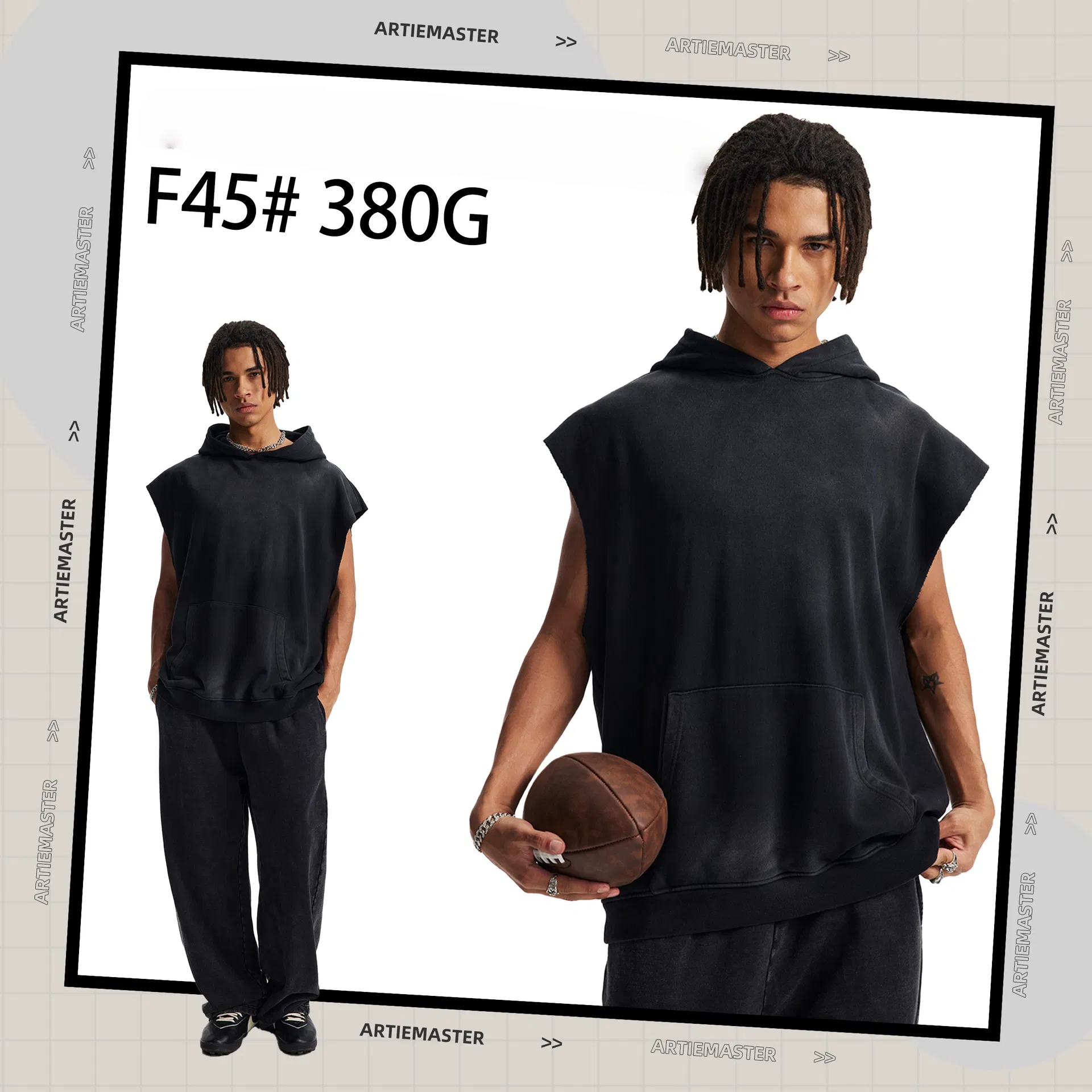 Custom Brand Logo Spray Dyed Raw Edge Hood Vest 100% Cotton Wholesale Factory Low Price