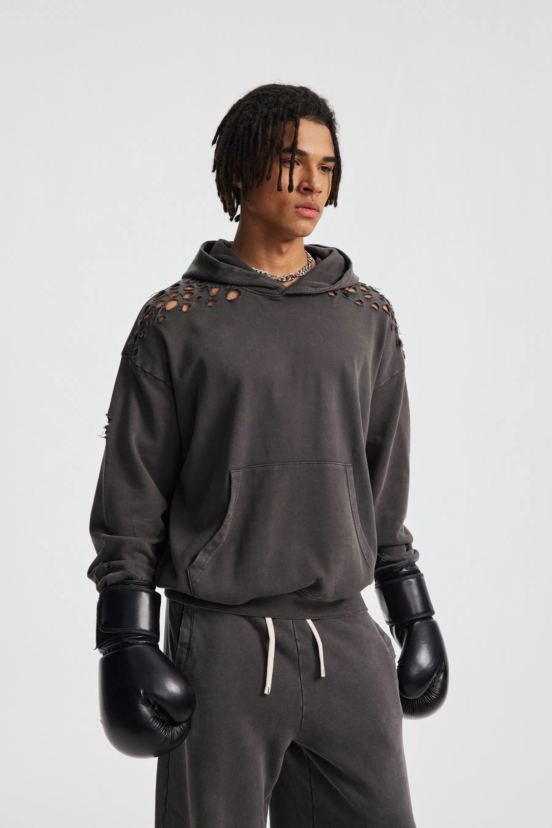 Distressed Washed Cotton Hoodie Custom Logo Embroidery Dtf Bulk Wholesale