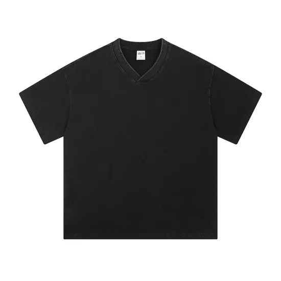 Drop Shoulder Unisex Loose V Cotton Tee Custom Art Embroidery DTG Large Quantity Wholesale Supply