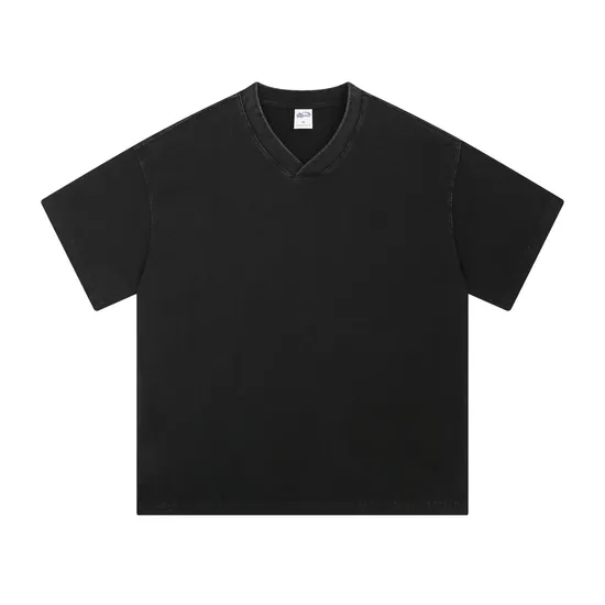 Drop Shoulder Unisex Loose V Cotton Tee Custom Art Embroidery DTG Large Quantity Wholesale Supply