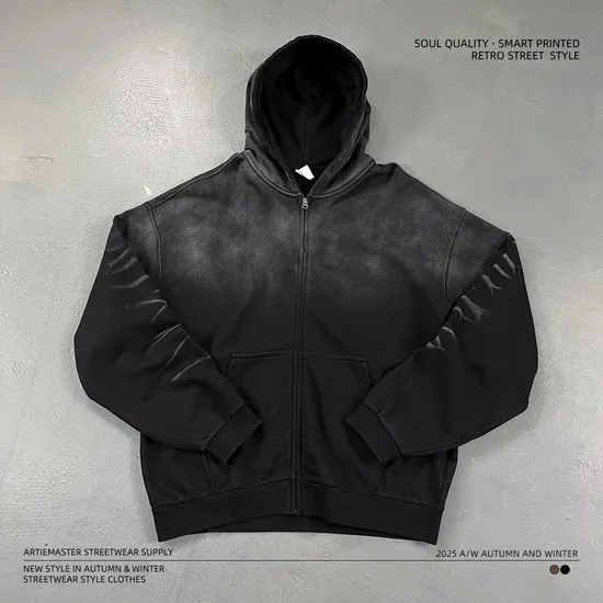 Heavyweight Gradient Cotton Zip Hoodie Custom Embroidery Logo Bulk Apparel