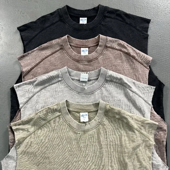 Distressed Washed Raw Cut Armhole Tank Top Streetwear Basic Sleeveless Tee
