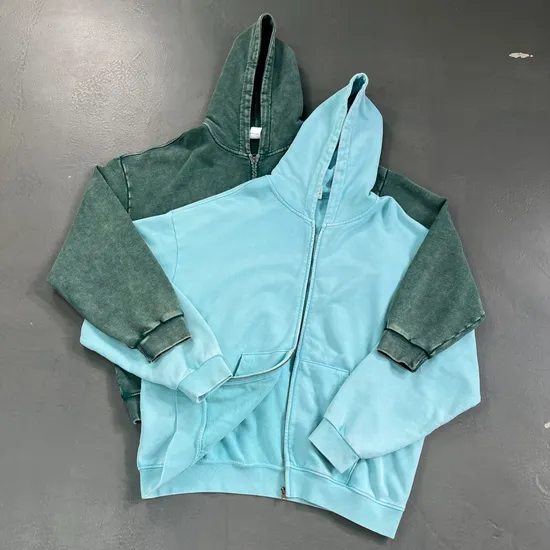 Solid Blank Washed Cotton Full Zip Hoodie Custom Logo Dtf Bulk Distributor Supply