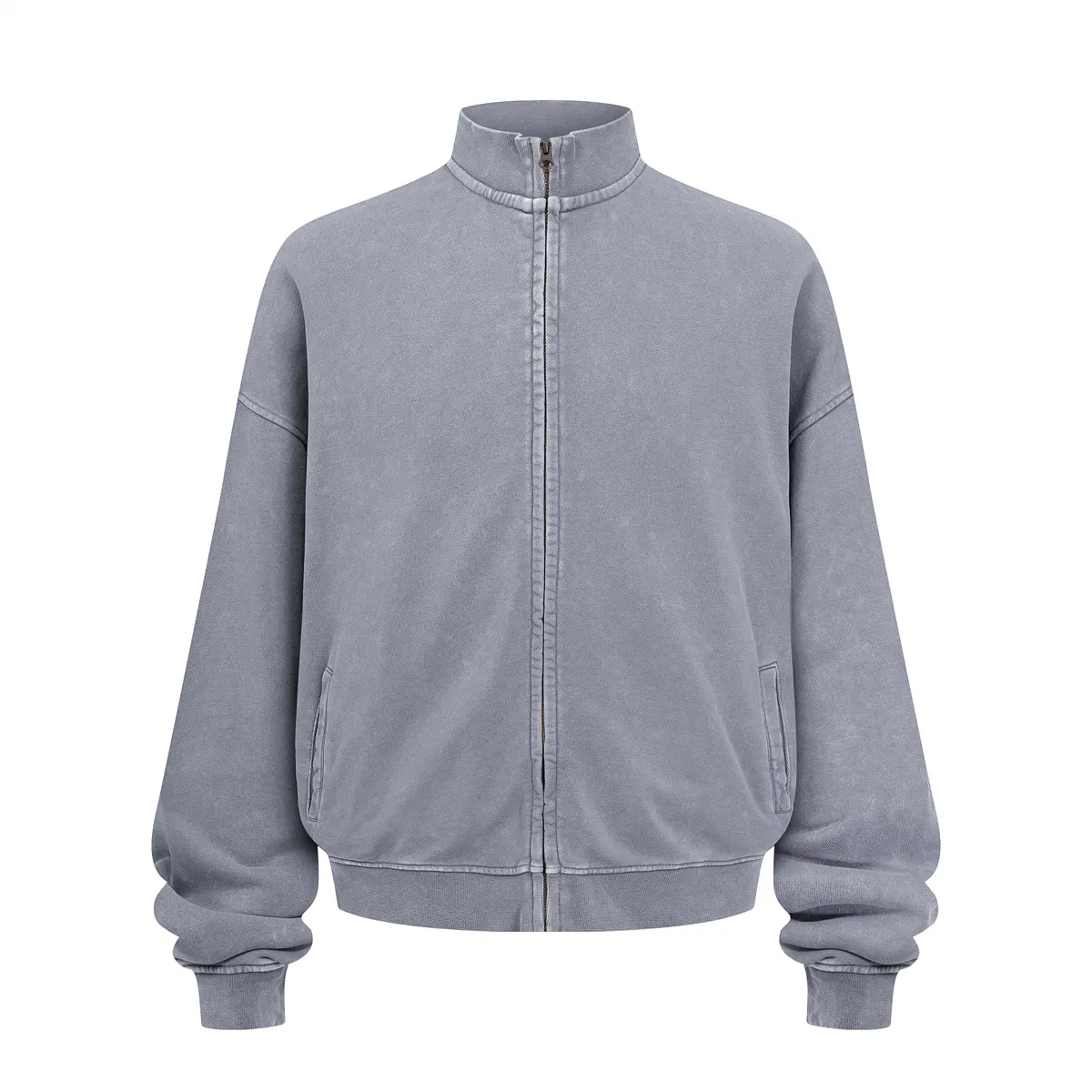 Classic Retro Washed Full Zip Collar Cotton Jacket Custom Logo Wholesale for Apparel Brands