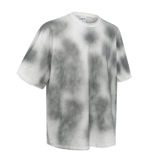 Cloud Tie-Dye Washed Cotton T-Shirt Allows Small Batch Custom Logo Embroidery and DTG Service