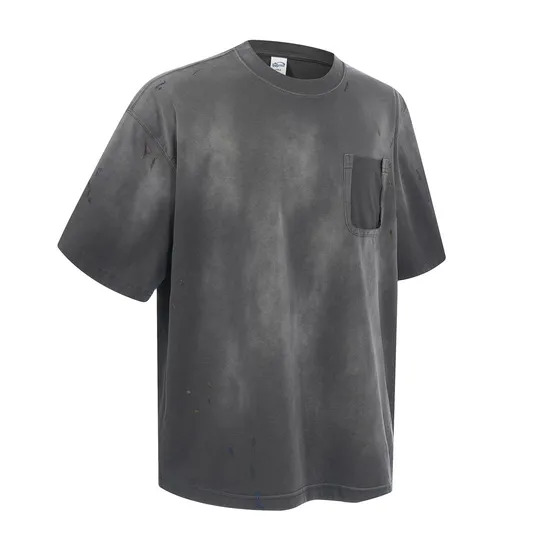 Loose Fit Cloud Washed Cotton Pocket T-Shirt Customizable for Corporate Team Uniform Bulk Purchase