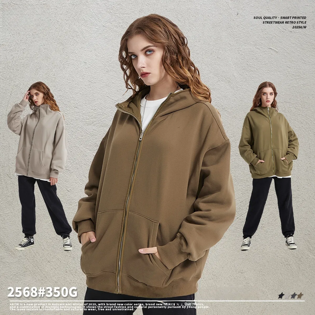 Custom Plain Oversized Zip Hoodie Logo Embroidery Dtf Bulk Factory Production