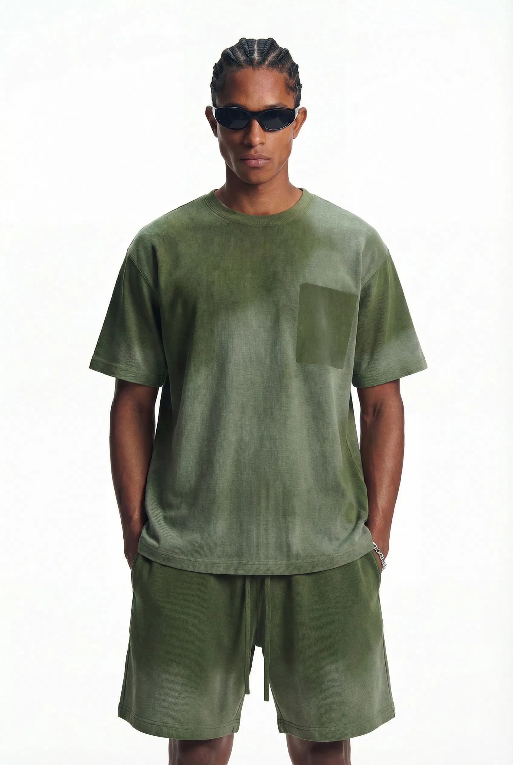Gradient Washed Pocket Pure Cotton Tee Support Custom Logo Embroidery DTG Bulk Wholesale Order