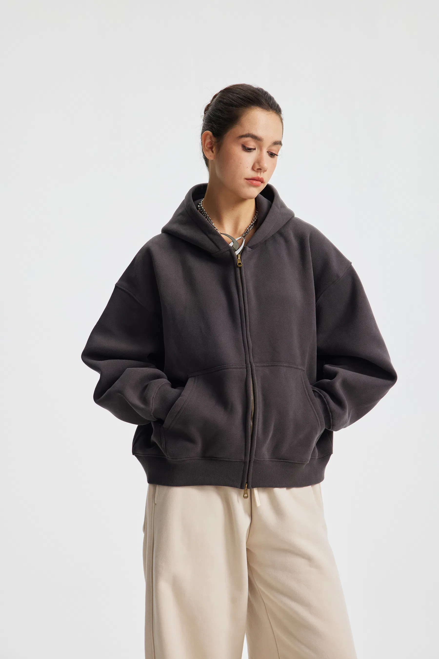 Fleece Lined Double Full Zip Hoodie Boxy Cut Cotton Embroidery DTG Bulk Order Available