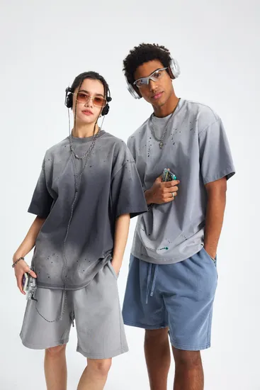 Loose Fit Streetwear T-Shirt with Unique Spray Faded Wash Color Design