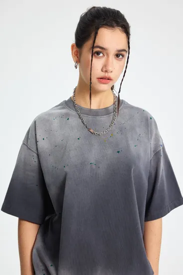 Vintage Stone Wash Spray Dyed Cotton Tee Support Brand Customization Embroidery and Digital Printing Service