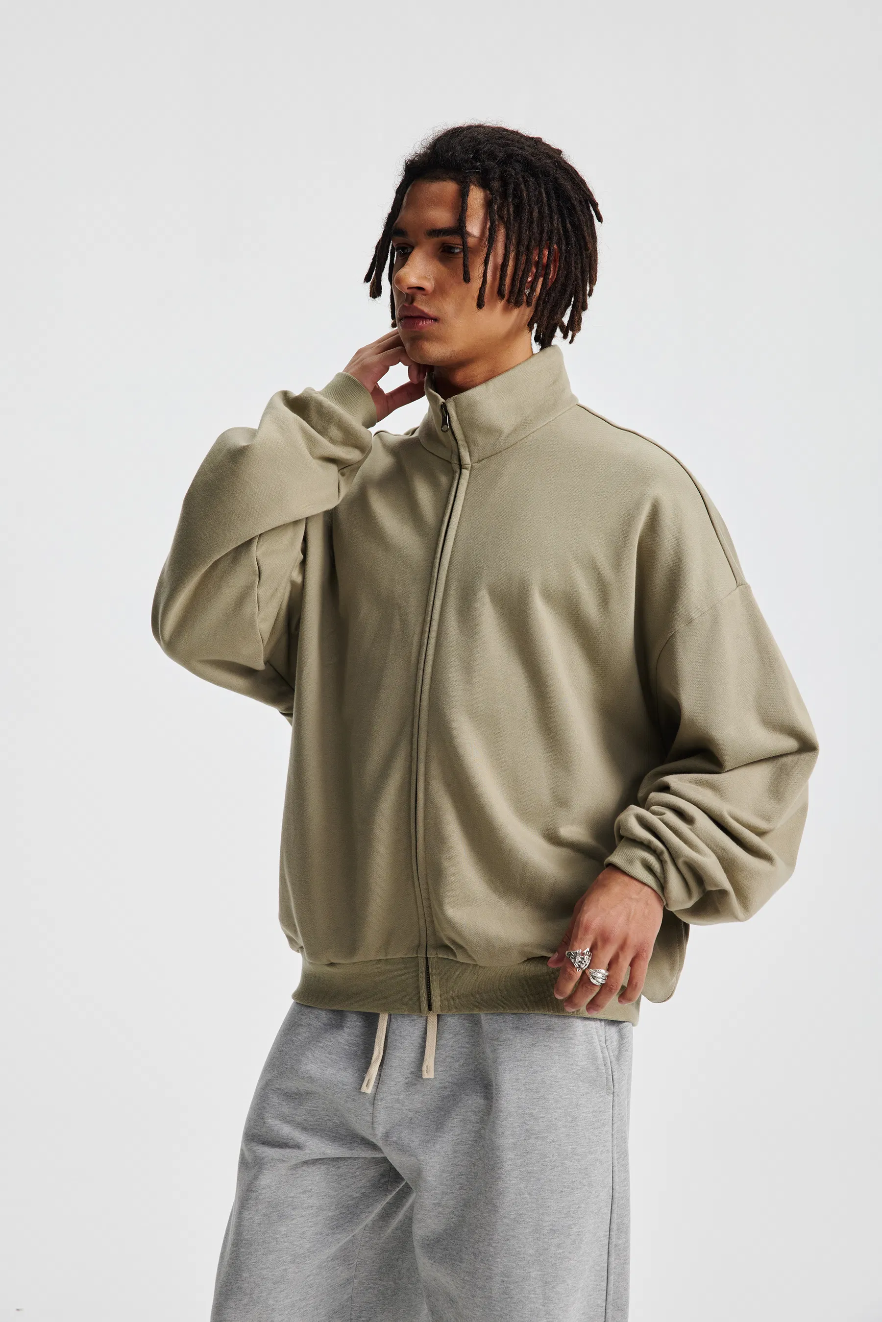 Classic Stand Collar Boxy Sweat Jacket Custom Logo for Casual Brand Bulk Procurement