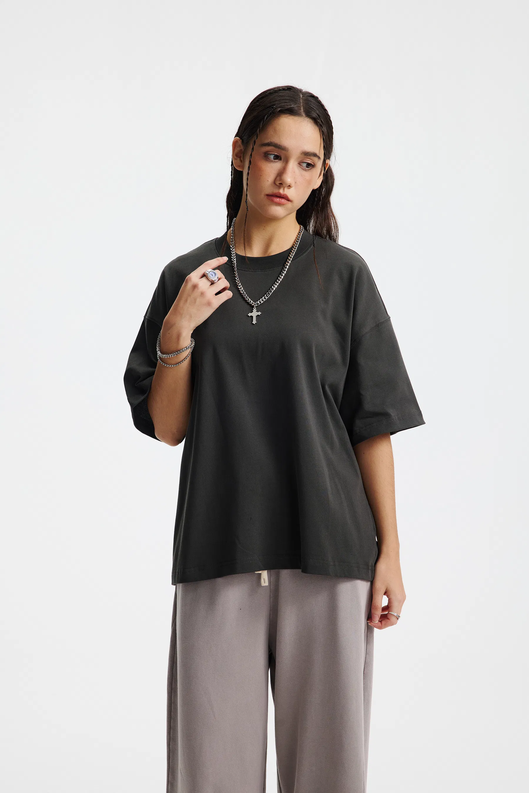 Drop Shoulder Unisex Casual Pure Cotton Tee Custom Art Embroidery DTG Large Quantity Wholesale Supply