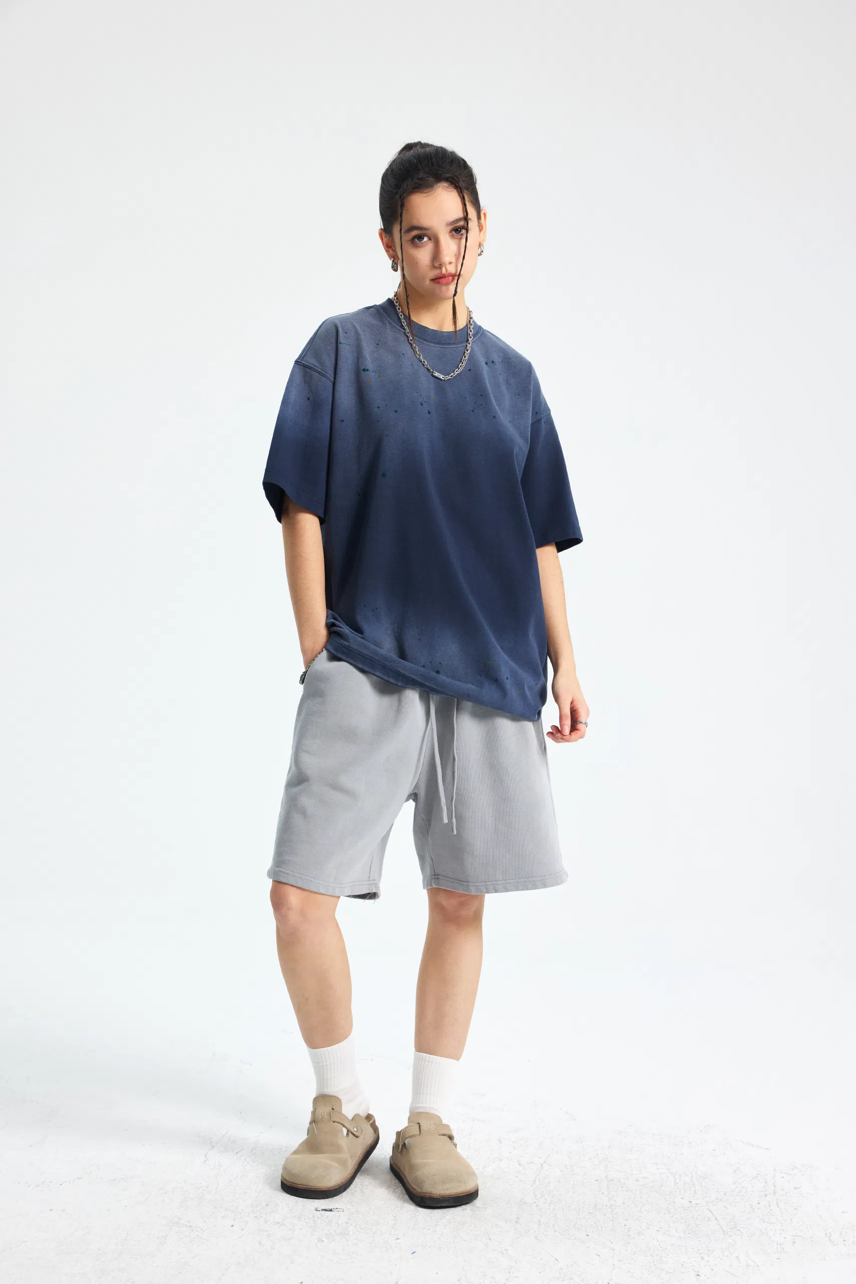 Loose Fit Streetwear T-Shirt with Unique Spray Faded Wash Color Design