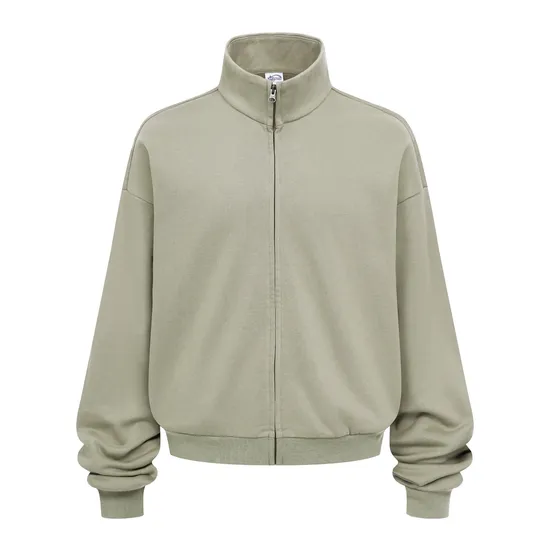 Streetwear Oversized Stand Collar Zip Jacket Custom Brand Logo Dtf Print for Retail Wholesale