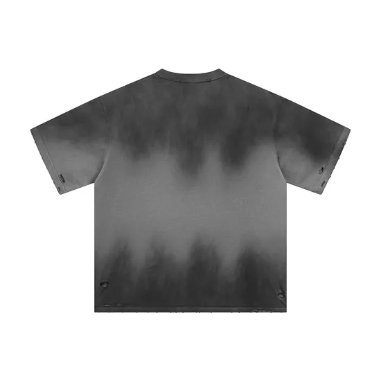 Gradient Tie Dye Frayed Washed Vintage Cotton Tee Support Custom Logo Embroidery DTG Bulk Wholesale Order