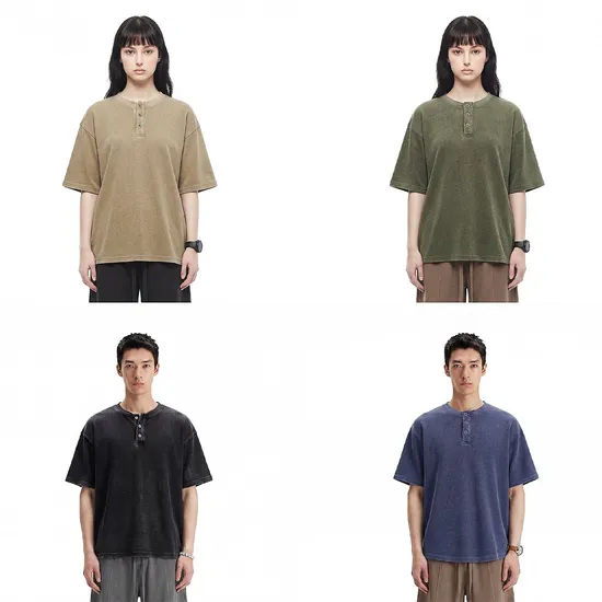 Blank Waffle Cotton Henley Shirt DTG Logo Custom Bulk Order Available Now
