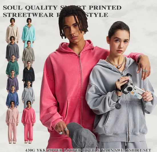 Full Zip Batik Washed Cotton Hoodie Custom Logo Embroidery DTG Bulk Wholesale Service