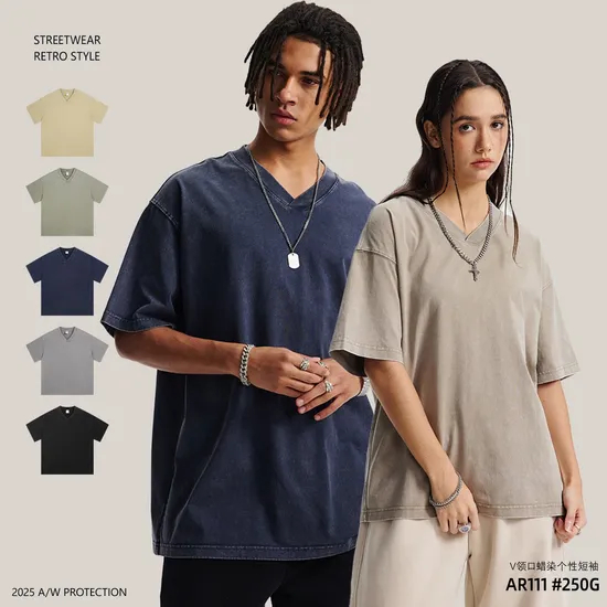 Raw Cut V Collar Cotton Tee Supports Personal Art Design DTG Embroidery Service