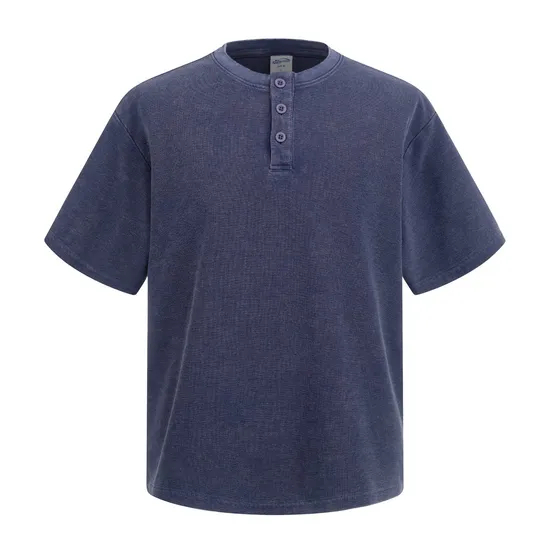 Short Sleeve 3 Buttons Cotton Henley Custom Logo Embroidery Bulk Supplier