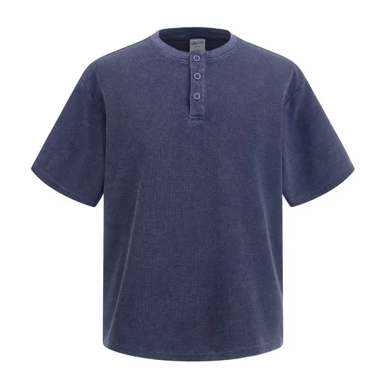 Short Sleeve 3 Buttons Cotton Henley Custom Logo Embroidery Bulk Supplier