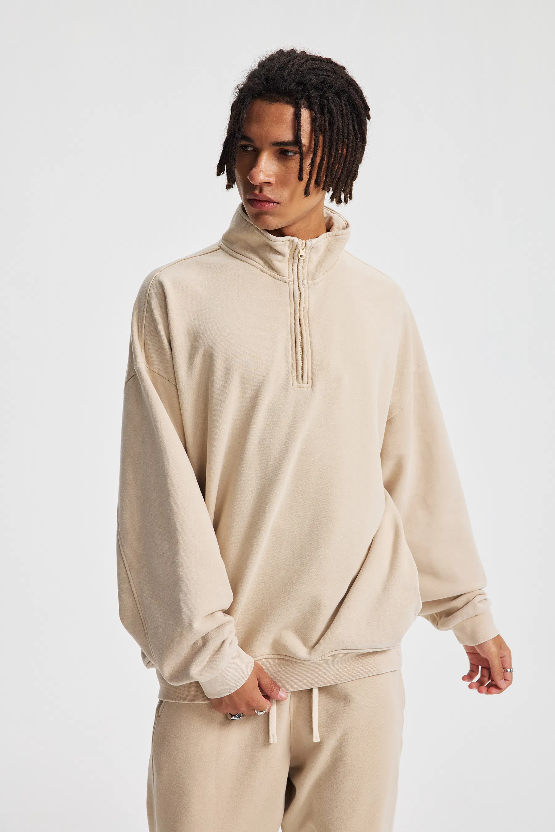 Quarter Zip Washed Cotton Sweatshirt Custom Logo Embroidery DTG Bulk Wholesale Service