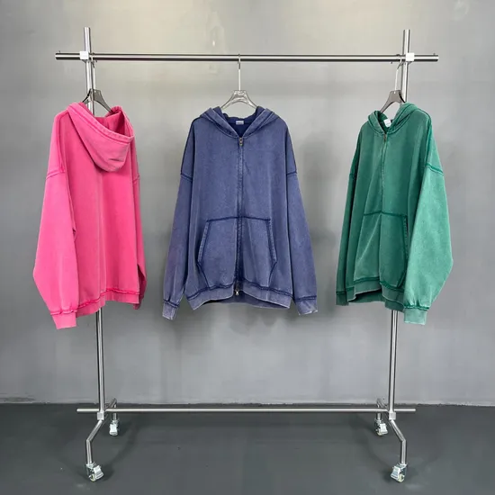 Custom Washed Full Zip Hoodie Logo Embroidery Dtf Bulk Factory Production