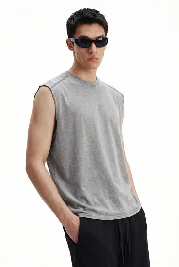 Unisex Vintage Wash Sleeveless Top Loose Oversized Casual Gym Workout Ves
