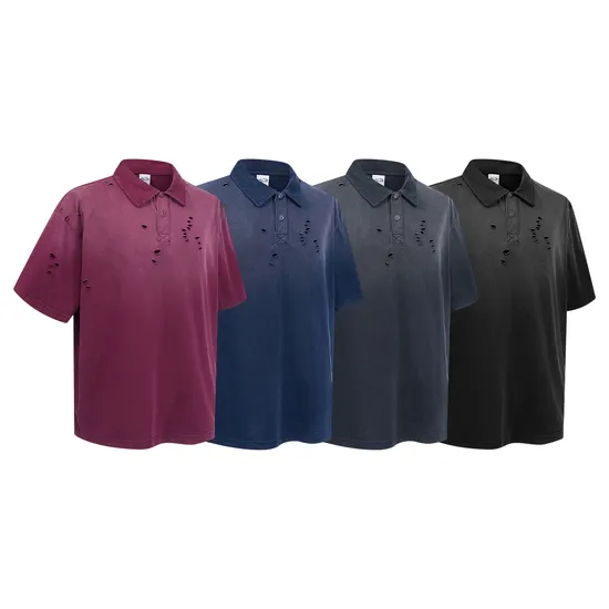 Distressed Vintage Washed Cotton Polo Shirt Supports Custom Logo Embroidery DTG Bulk Orders