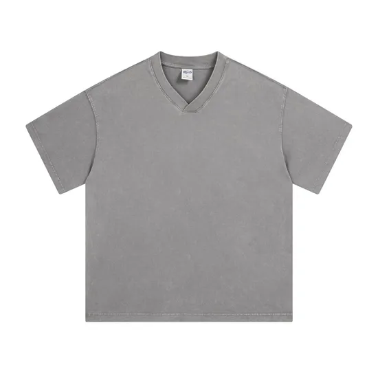 Drop Shoulder Unisex Loose V Cotton Tee Custom Art Embroidery DTG Large Quantity Wholesale Supply